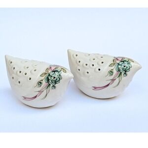 Elizabeth Arden Ceramic Bird Floral Pomanders - Vintage 1950s Set of 2